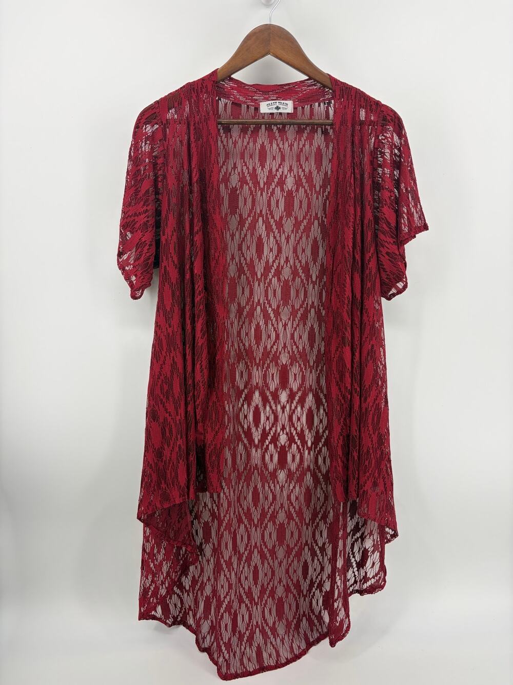 Crazy Train Burgundy Sheer Lace Duster Boho Western Longline Cardigan